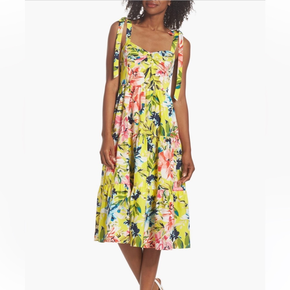 Eliza J Floral Print Dress - Green, Pink, Blue